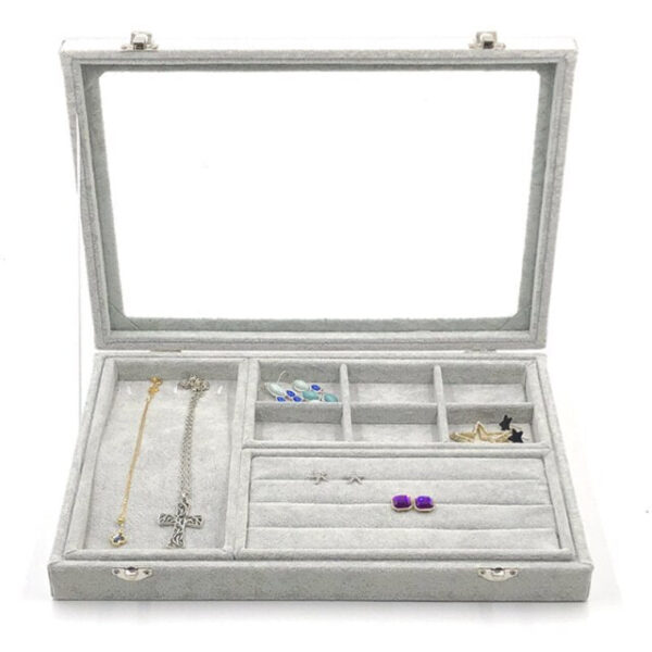 Boîte Bijoux en Velours Gris