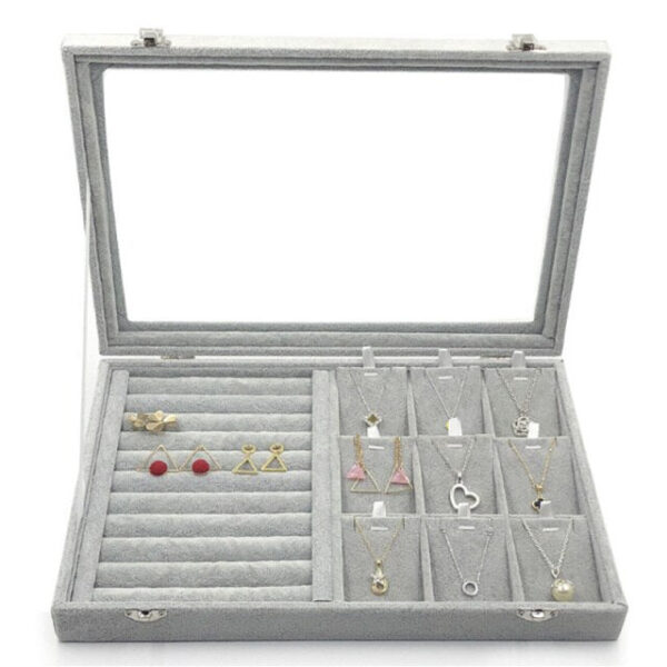 Boîte Bijoux en Velours Gris