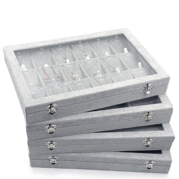 Boîte Bijoux en Velours Gris